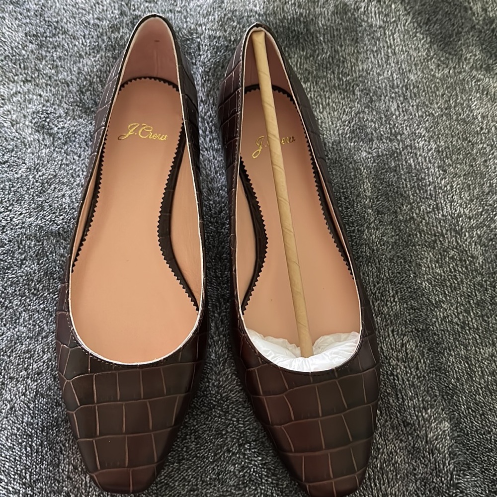 J. Crew Dark Brown Croc-Embossed Leather Flats - Picture 6 of 9